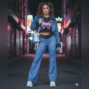 Y2K Style Pants For Woman Size M Wide Leg Waist Designed